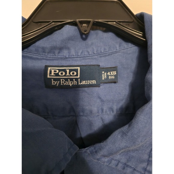 Polo Ralph Lauren Shirt Mens 4XB Blue Linen Silk Button Down Short Sleeve Pony - Picture 5 of 9
